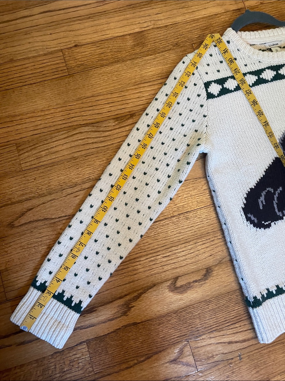 L.L. Bean Cream Crew Neck Sweater with Green Bean Boot and Brown Dog Motif - Picture 10 of 10